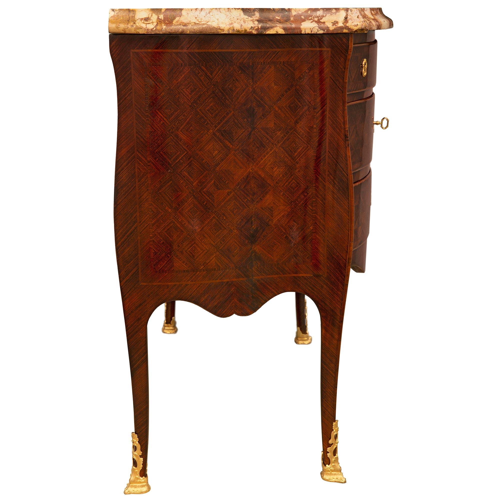 Pair of Italian 19th Century Kingwood, Marble, and Ormolu Commodes For Sale 1