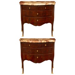 Antique Pair of Italian 19th Century Kingwood, Marble, and Ormolu Commodes