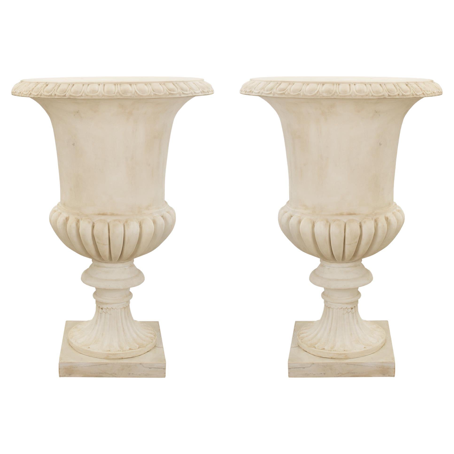 Pair of Italian 19th Century Large Scale White Carrara Marble Urns For Sale