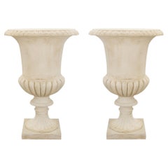 Used Pair of Italian 19th Century Large Scale White Carrara Marble Urns