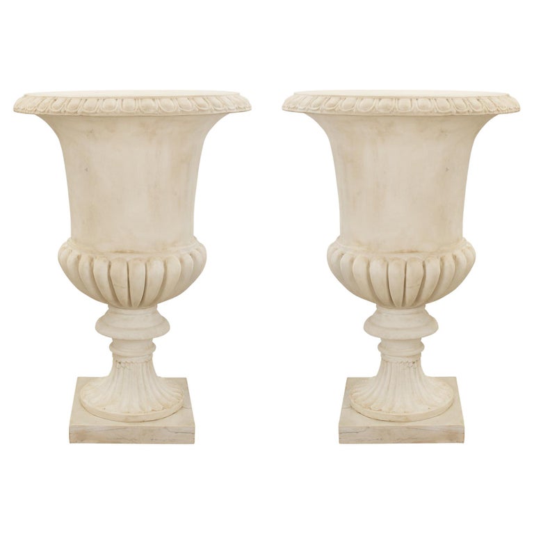 Pair of Italian 19th Century Large Scale White Carrara Marble Urns For ...