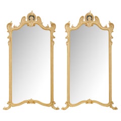 Paar italienische Louis XV st. Giltwood und patinierte Wood Wood Spiegel des 19.