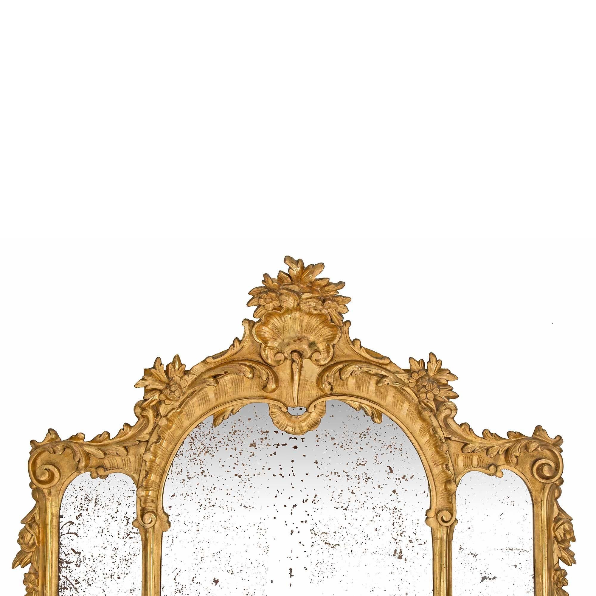 Pair of Italian 19th Century Louis XV St. Giltwood Mirrors 1