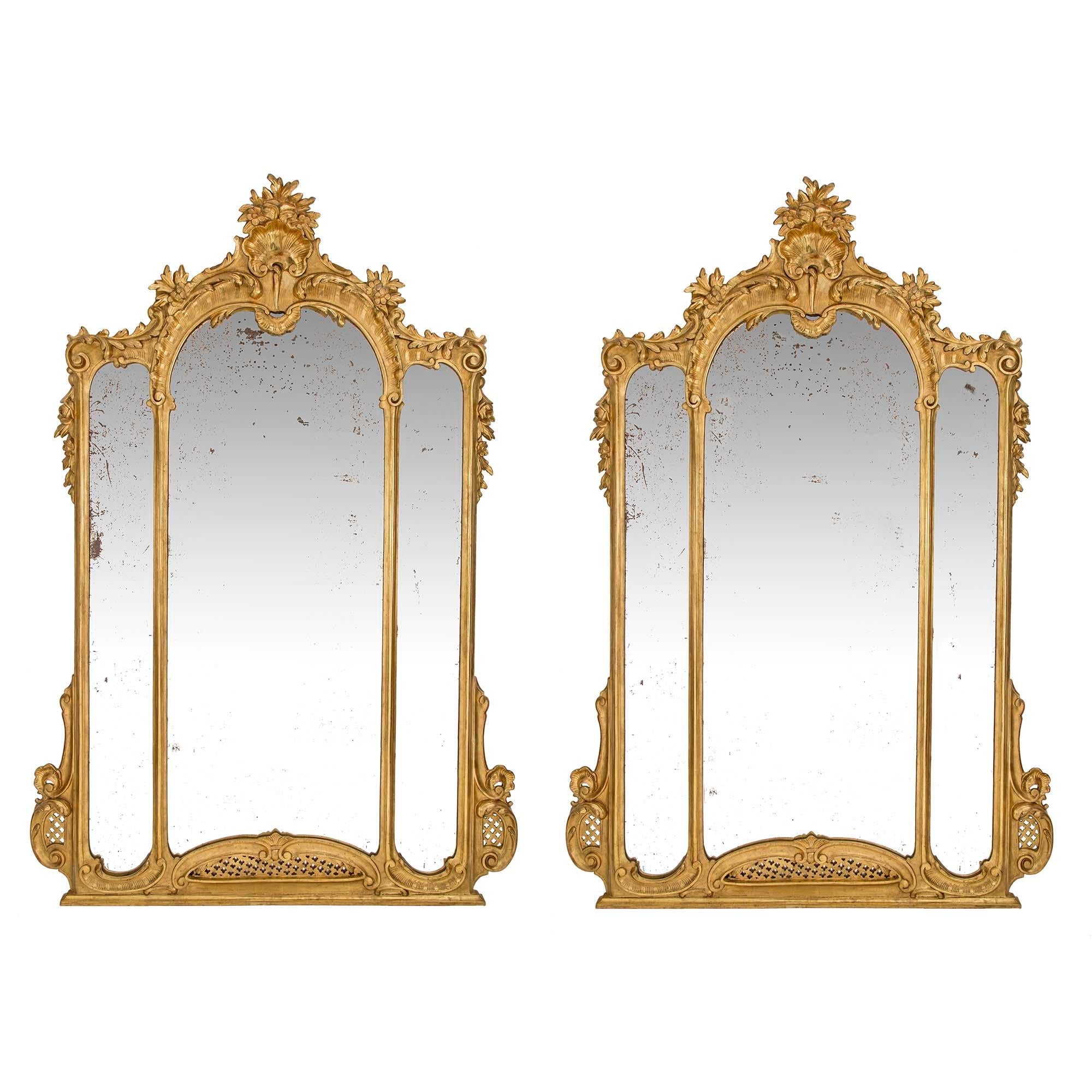 Pair of Italian 19th Century Louis XV St. Giltwood Mirrors