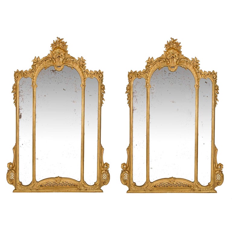 Pair of Italian 19th Century Louis XV St. Giltwood Mirrors For Sale at ...