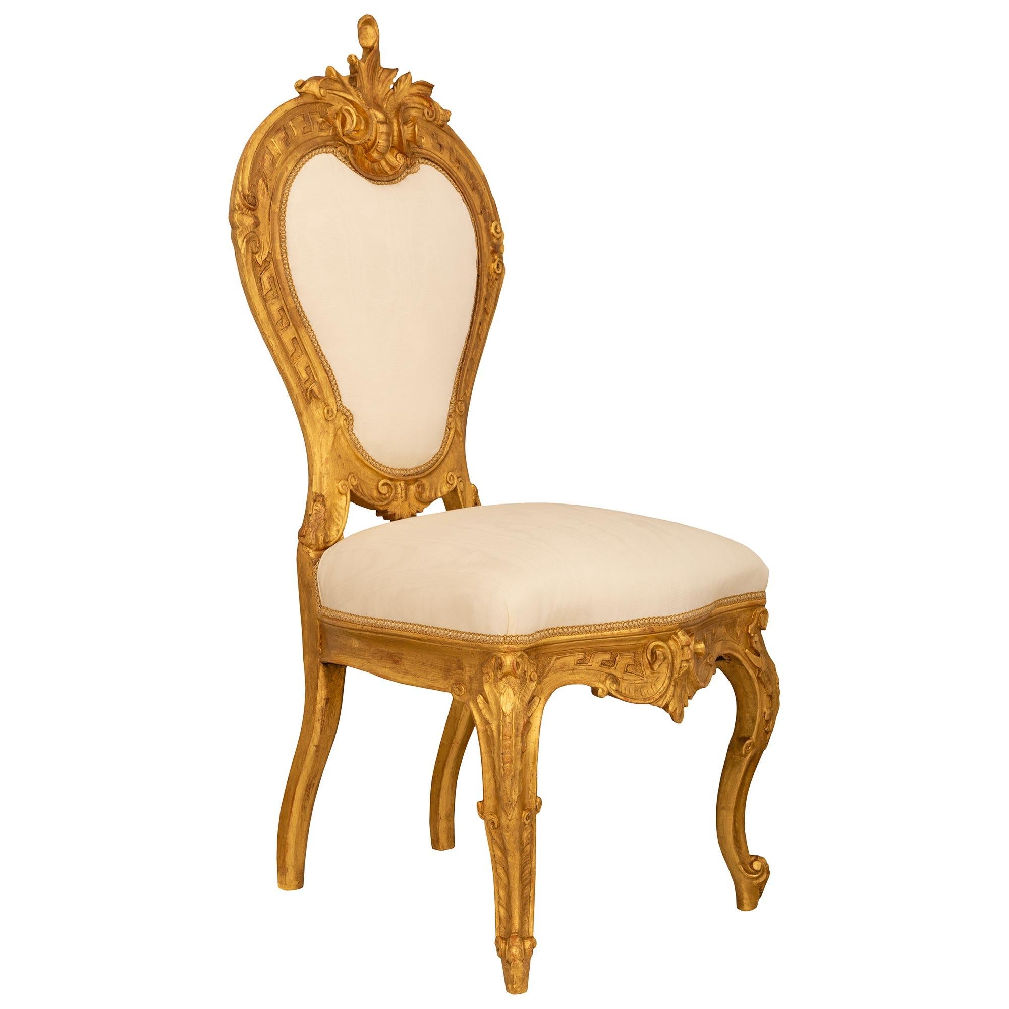 French pair of Italian 19th century Louis XV st. Giltwood side chairs For Sale