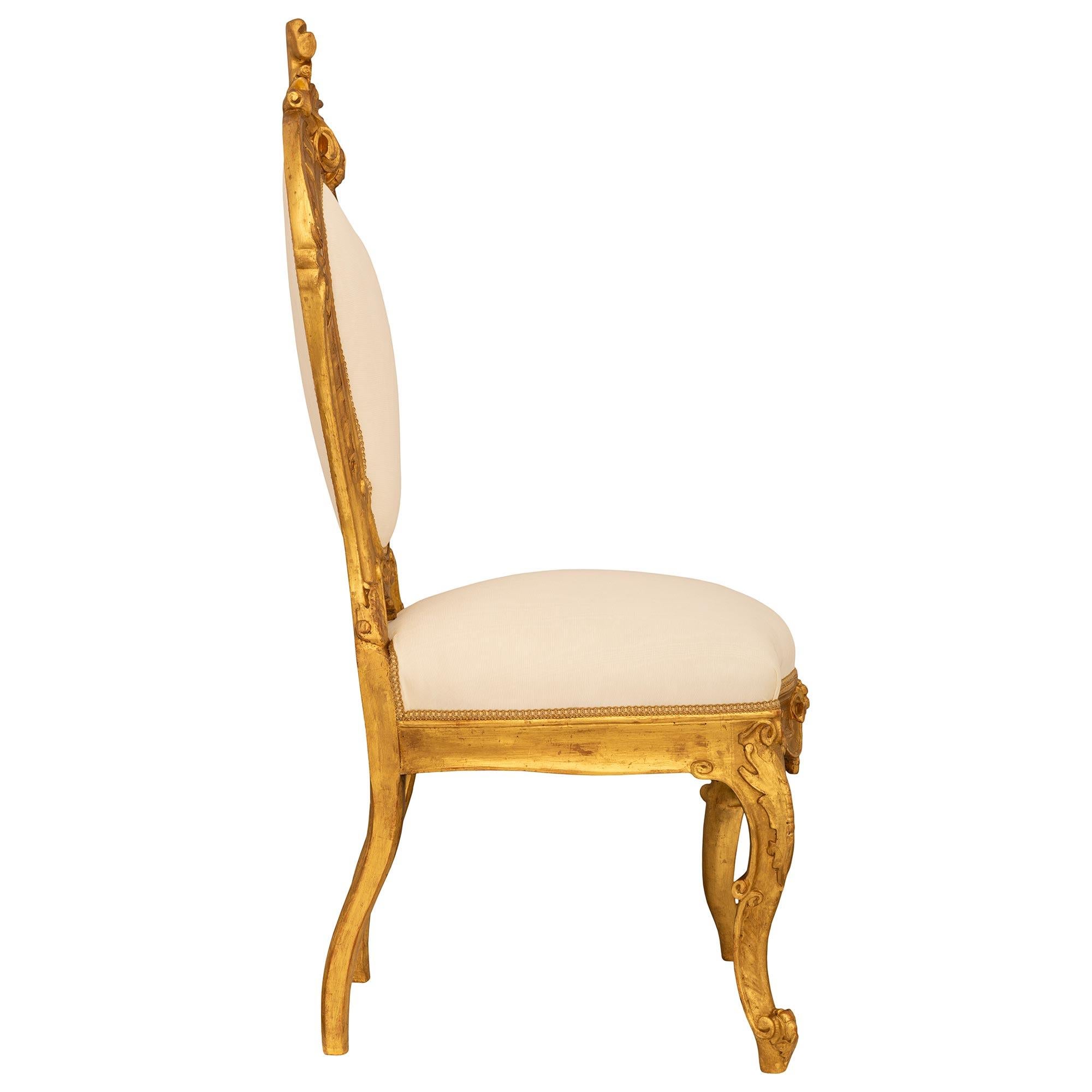 pair of Italian 19th century Louis XV st. Giltwood side chairs In Good Condition For Sale In West Palm Beach, FL