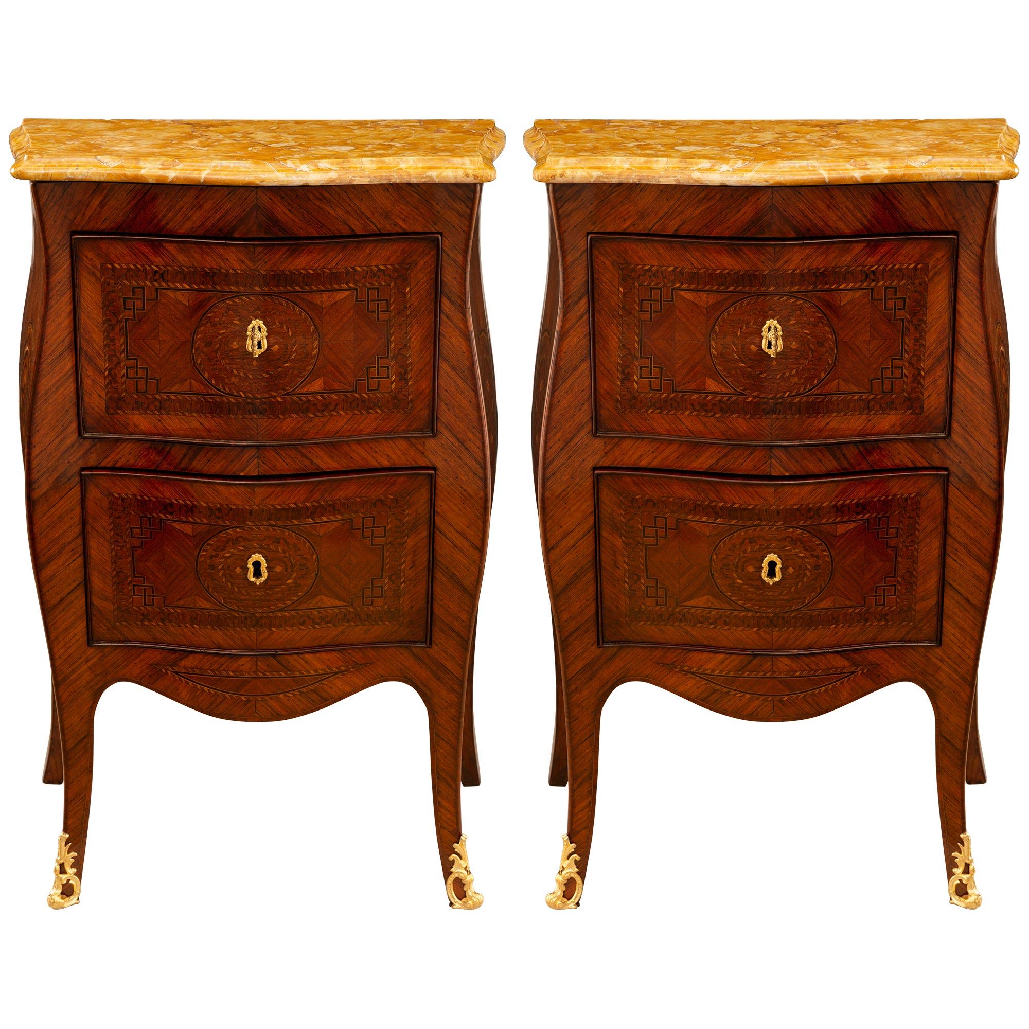 Pair of Italian 19th Century Louis XV St. Kingwood, Ormolu and Marble Commodes For Sale 7