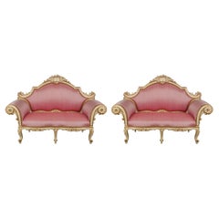 Pair of Italian 19th Century Louis XV St. Patinated and Giltwood Venetian Sette