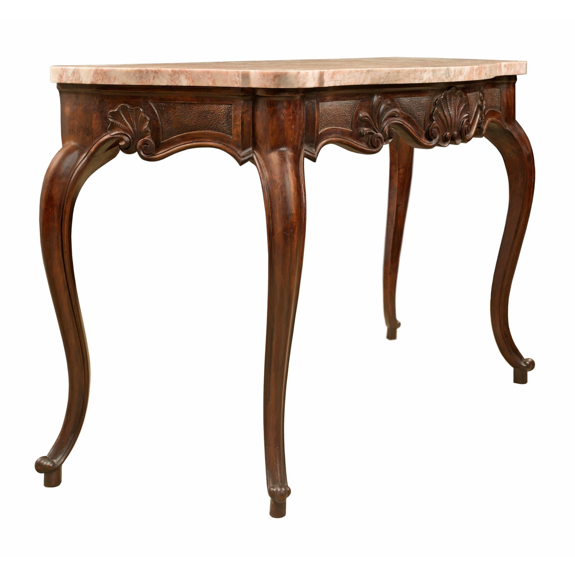 Pair of Italian 19th Century Louis XV St. Tuscan Freestanding Walnut Console In Good Condition For Sale In West Palm Beach, FL