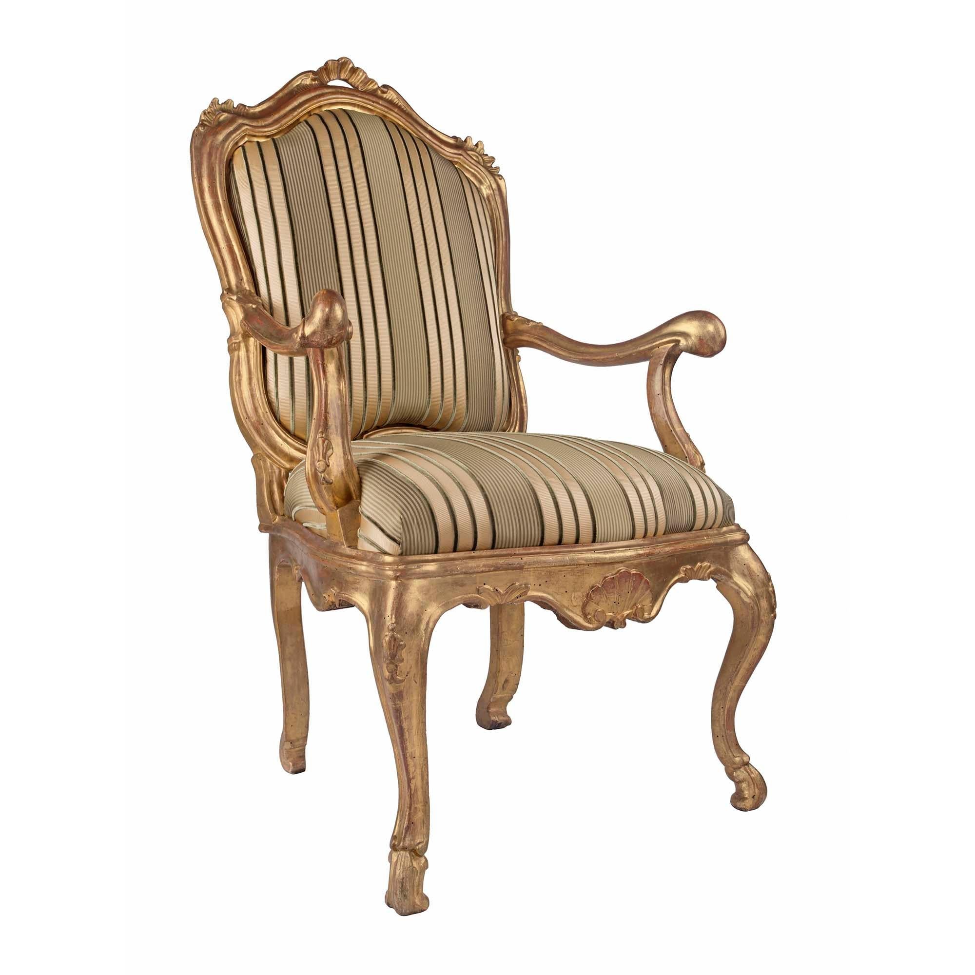 Pair of Italian 19th Century Louis XV Style Giltwood Armchairs À Chassis In Good Condition For Sale In West Palm Beach, FL