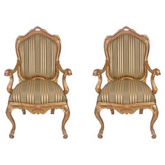 Paire de Fauteuils Chassis en Bois Doré de Style Louis XV du 19ème Siècle Italien