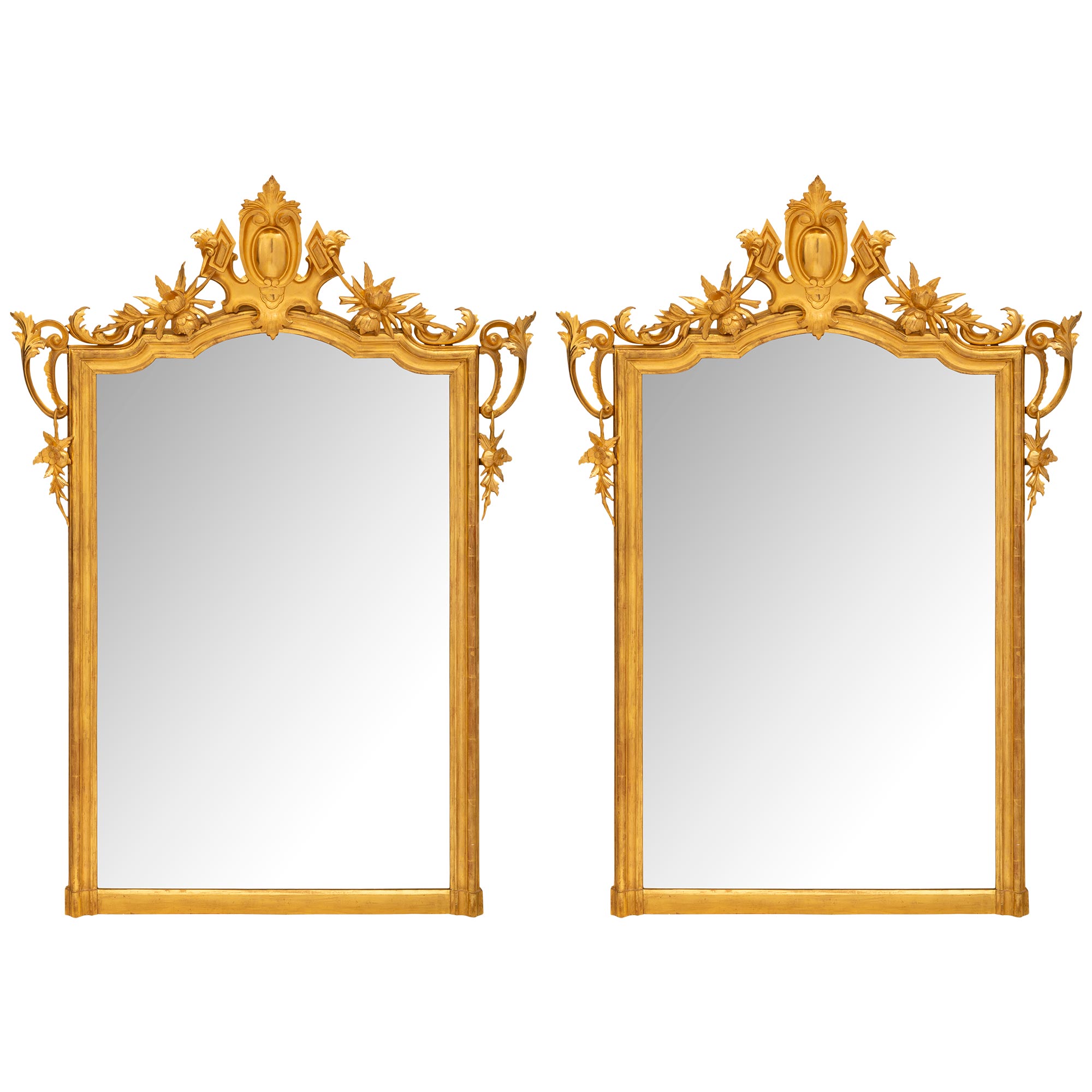 Pair of Italian 19th Century Louis XV Style Giltwood Mirrors For Sale
