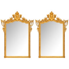Paire de Miroirs Italiens de Style Louis XV du 19ème Siècle en Bois Doré