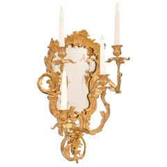 Pair of Italian 19th Century Louis XV Style Ormolu Mirrored Venetian Sconces