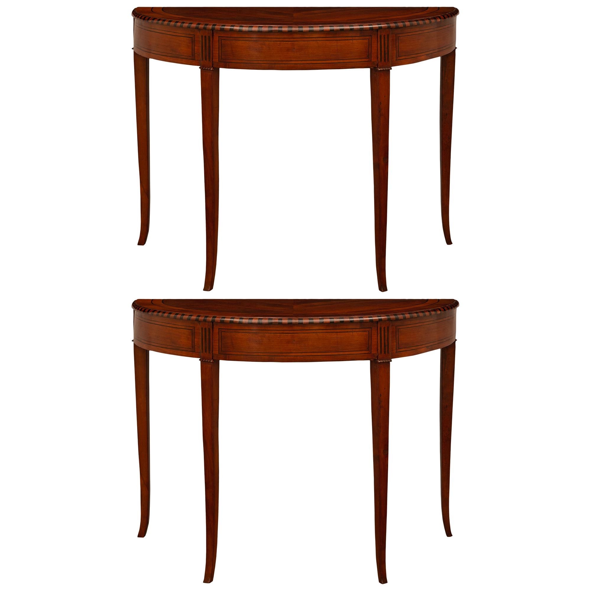 Pair Of Italian 19th Century Louis XVI St. Cherrywood & Fruitwood Consoles For Sale