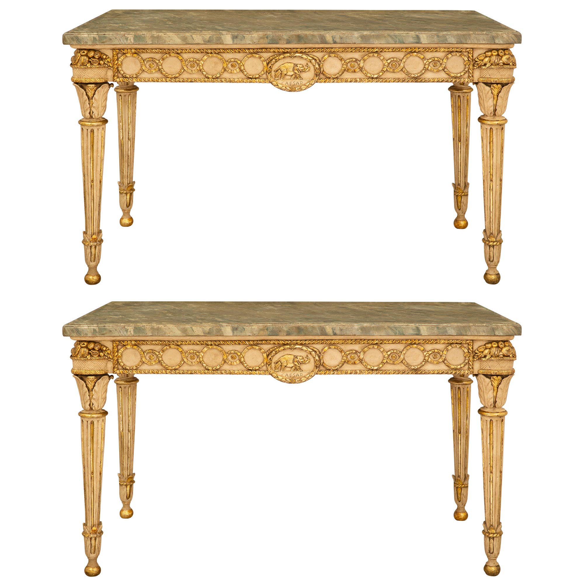 Paire de tables consoles italiennes Louis XVI du 19ème siècle