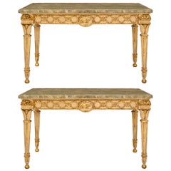 Paire de tables consoles italiennes Louis XVI du 19ème siècle