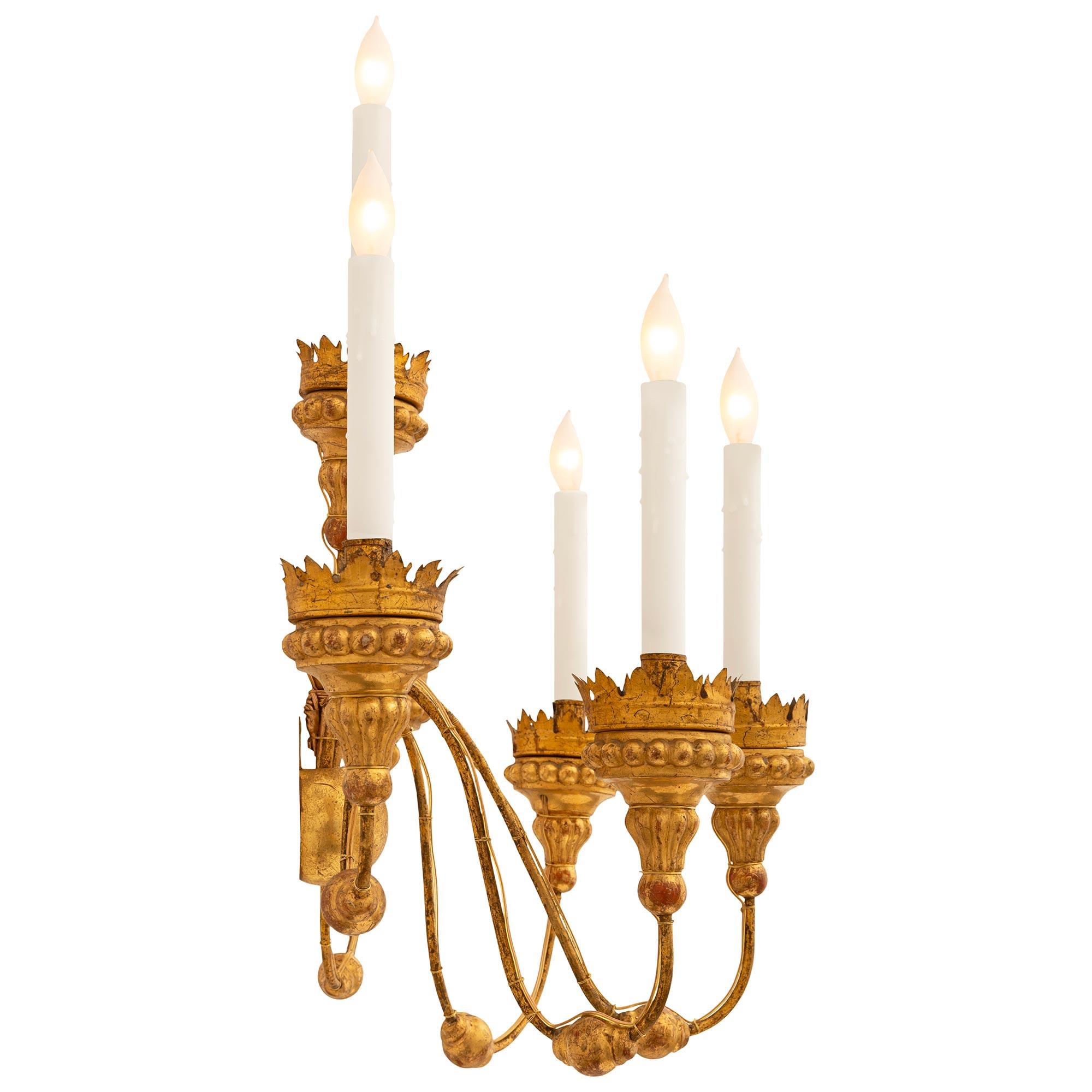 pair of Italian 19th century Louis XVI st. Gilt Metal and Giltwood sconces In Good Condition For Sale In West Palm Beach, FL