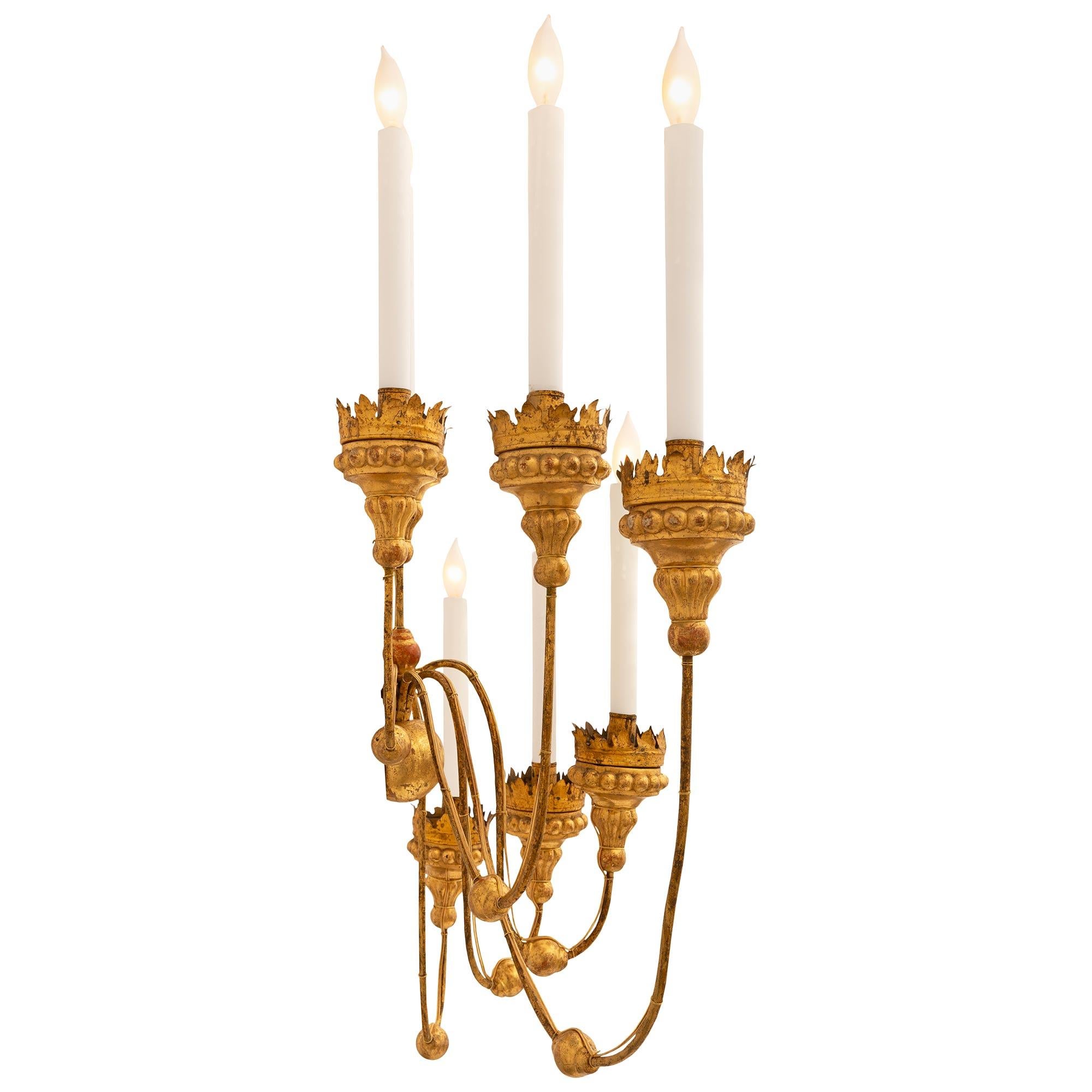 19th Century pair of Italian 19th century Louis XVI st. Gilt Metal and Giltwood sconces For Sale