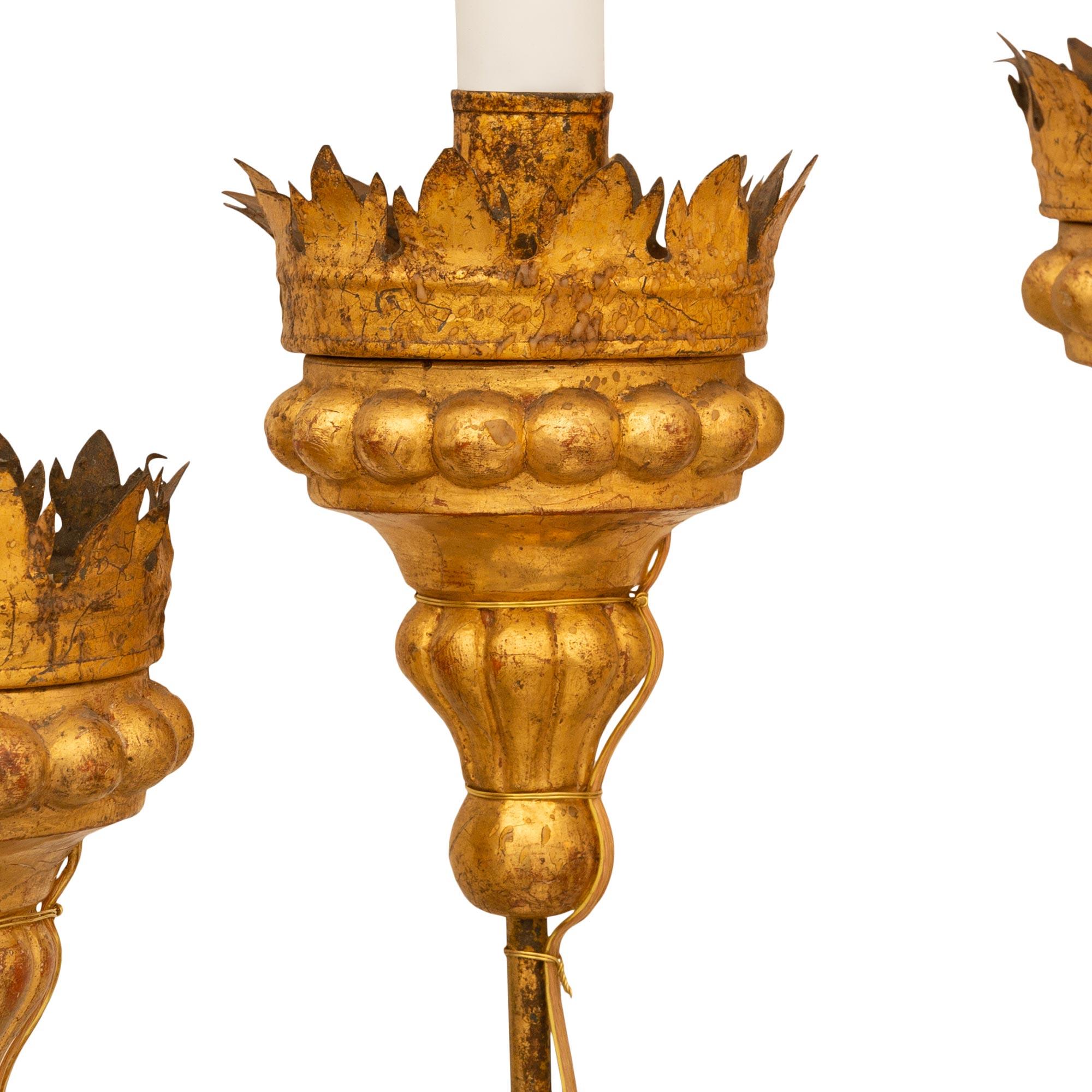 Iron pair of Italian 19th century Louis XVI st. Gilt Metal and Giltwood sconces For Sale