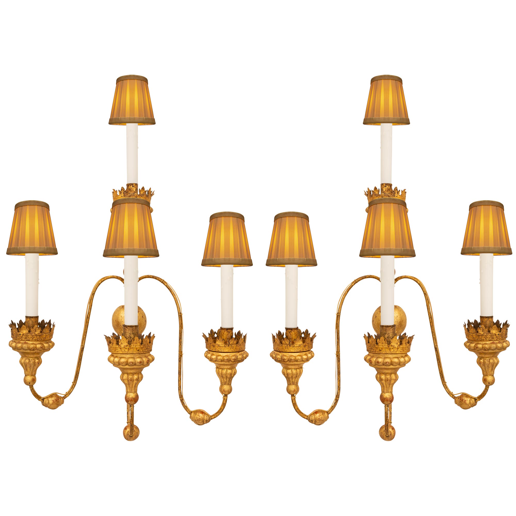 Pair Of Italian 19th Century Louis XVI St. Gilt Metal And Giltwood Sconces For Sale