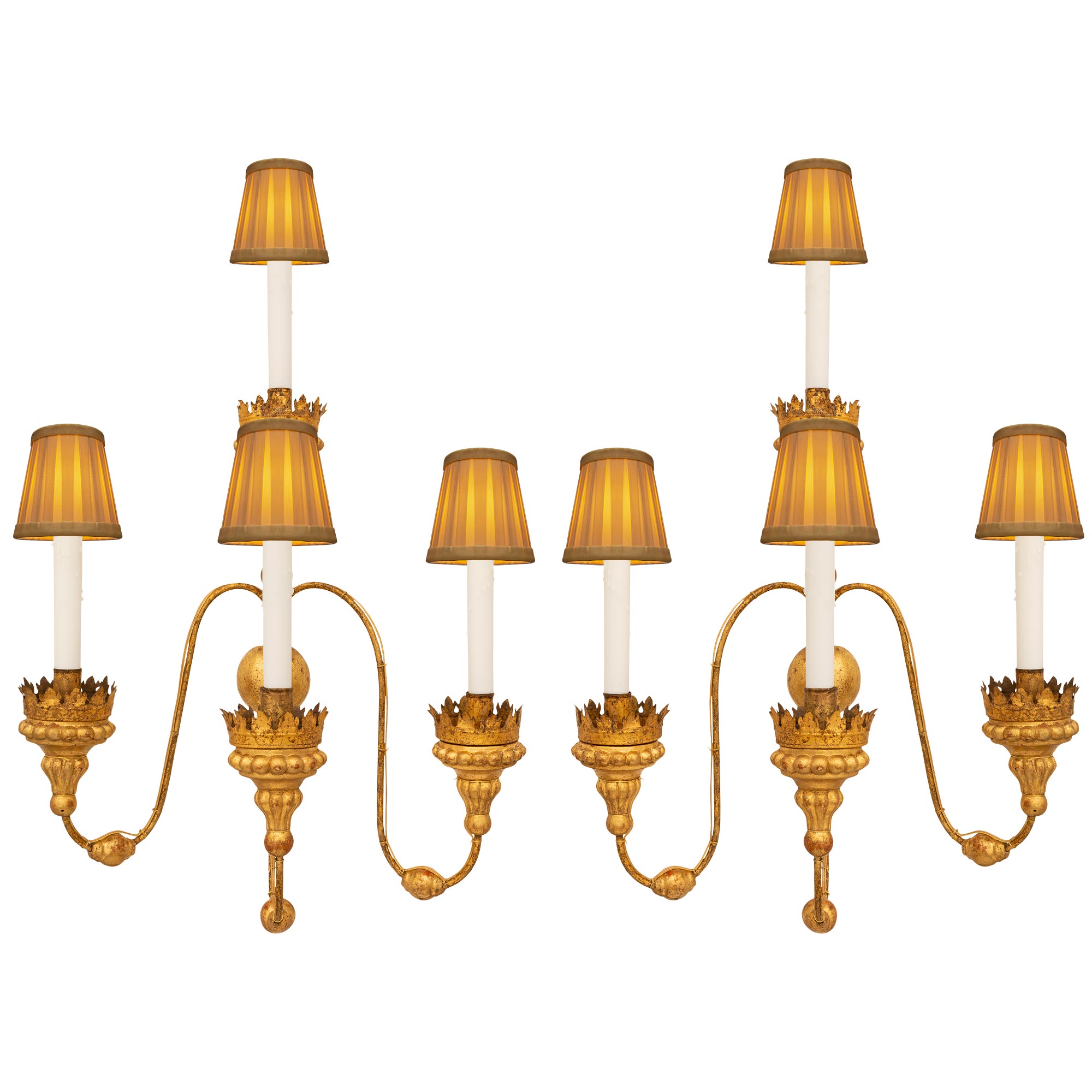 Pair Of Italian 19th Century Louis XVI St. Gilt Metal And Giltwood Sconces