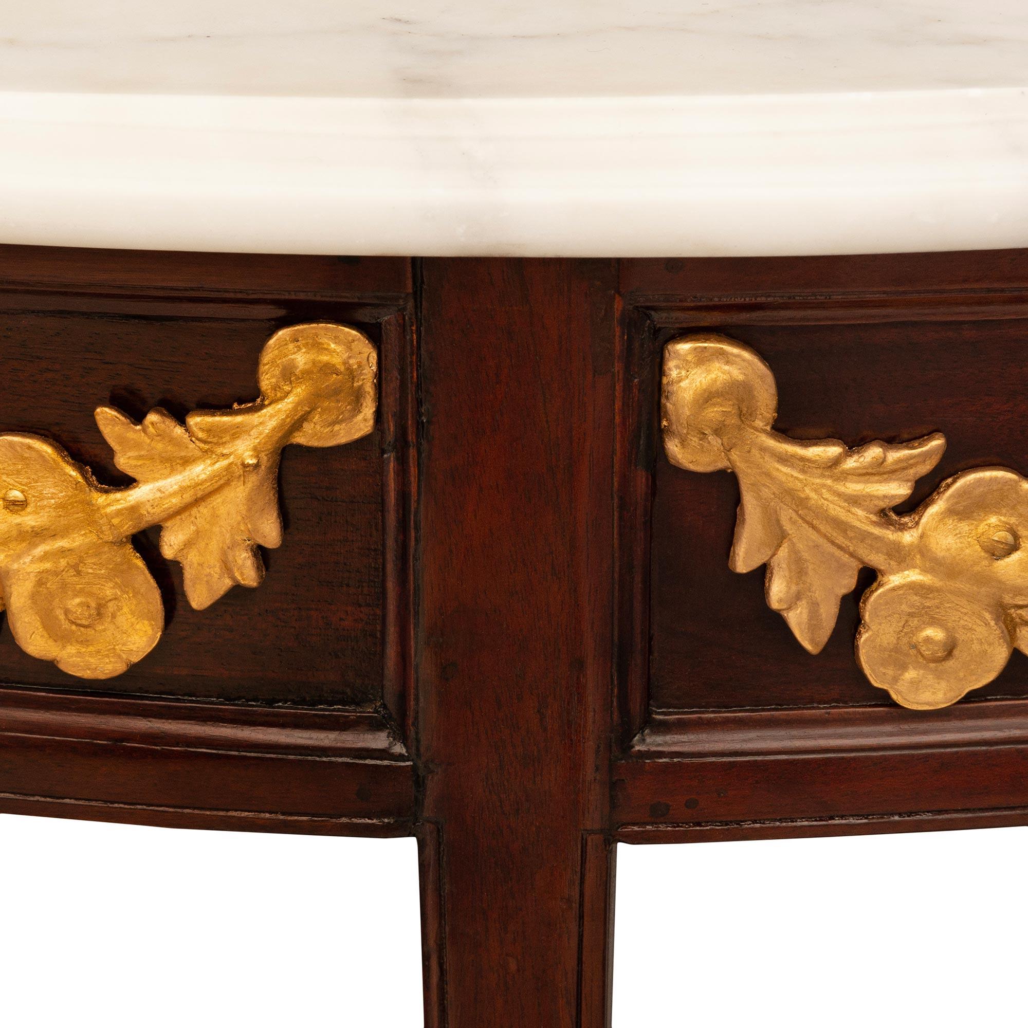 Pair Of Italian 19th Century Louis XVI St. Giltwood, Marble, & Mahogany Consoles For Sale 2