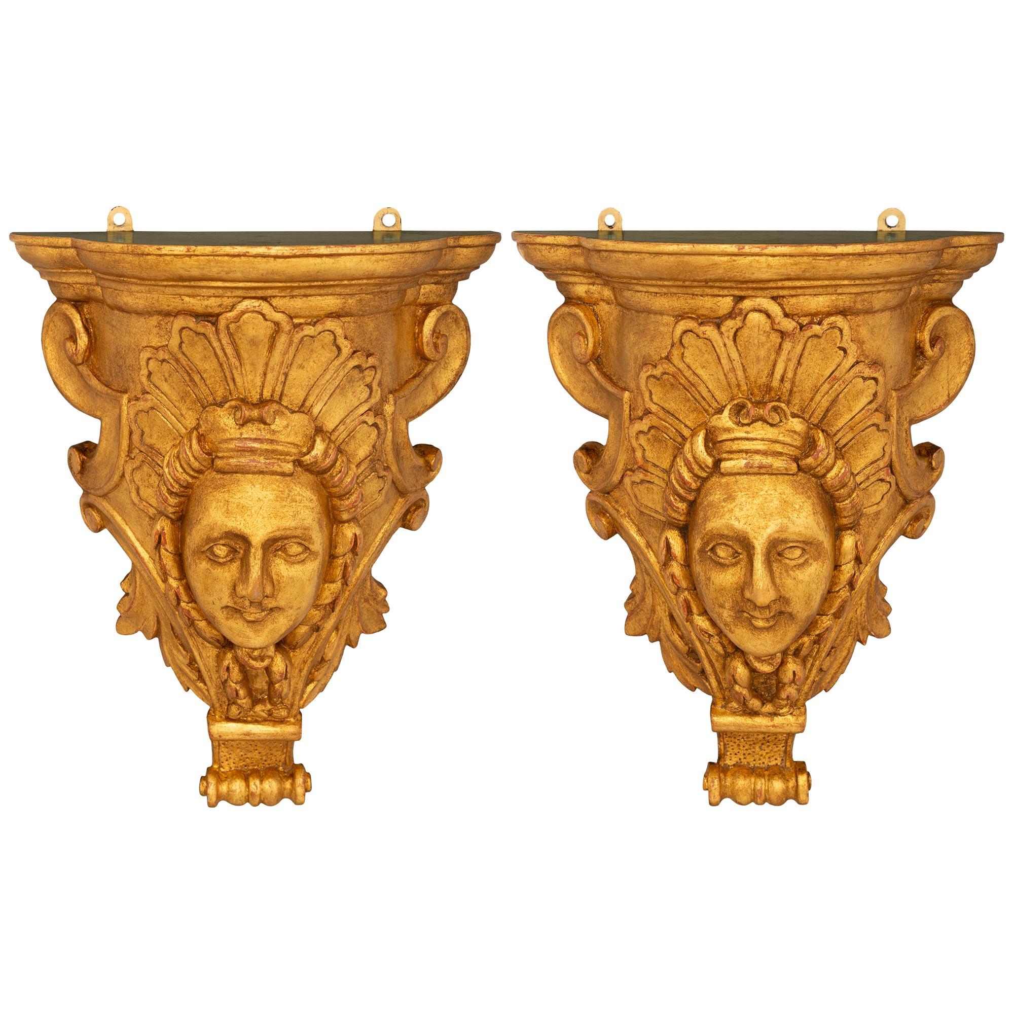Pair Of Italian 19th Century Louis XVI St. Giltwood Wall Bracket For Sale 7