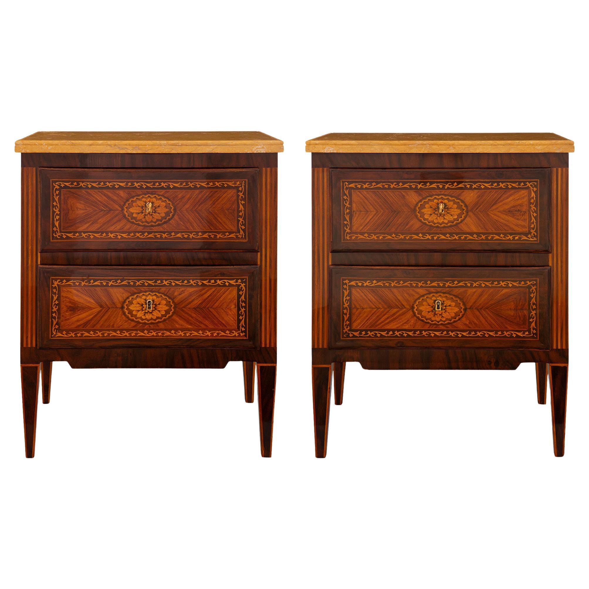 Pair of Italian 19th Century Louis XVI St. Kingwood and Sienna Marble Commodes