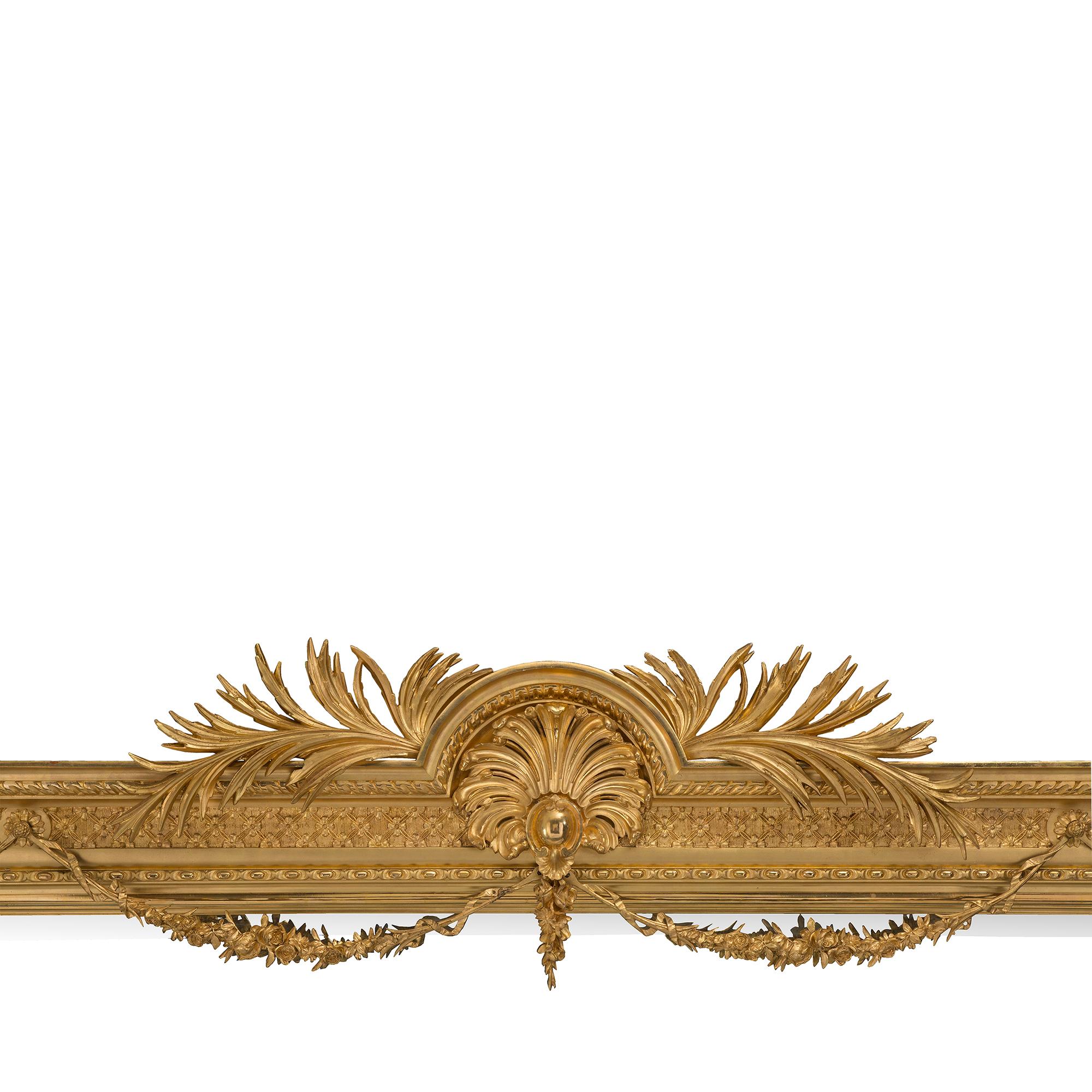 Pair of Italian 19th Century Louis XVI St. Large Scale Giltwood Mirrors In Good Condition For Sale In West Palm Beach, FL