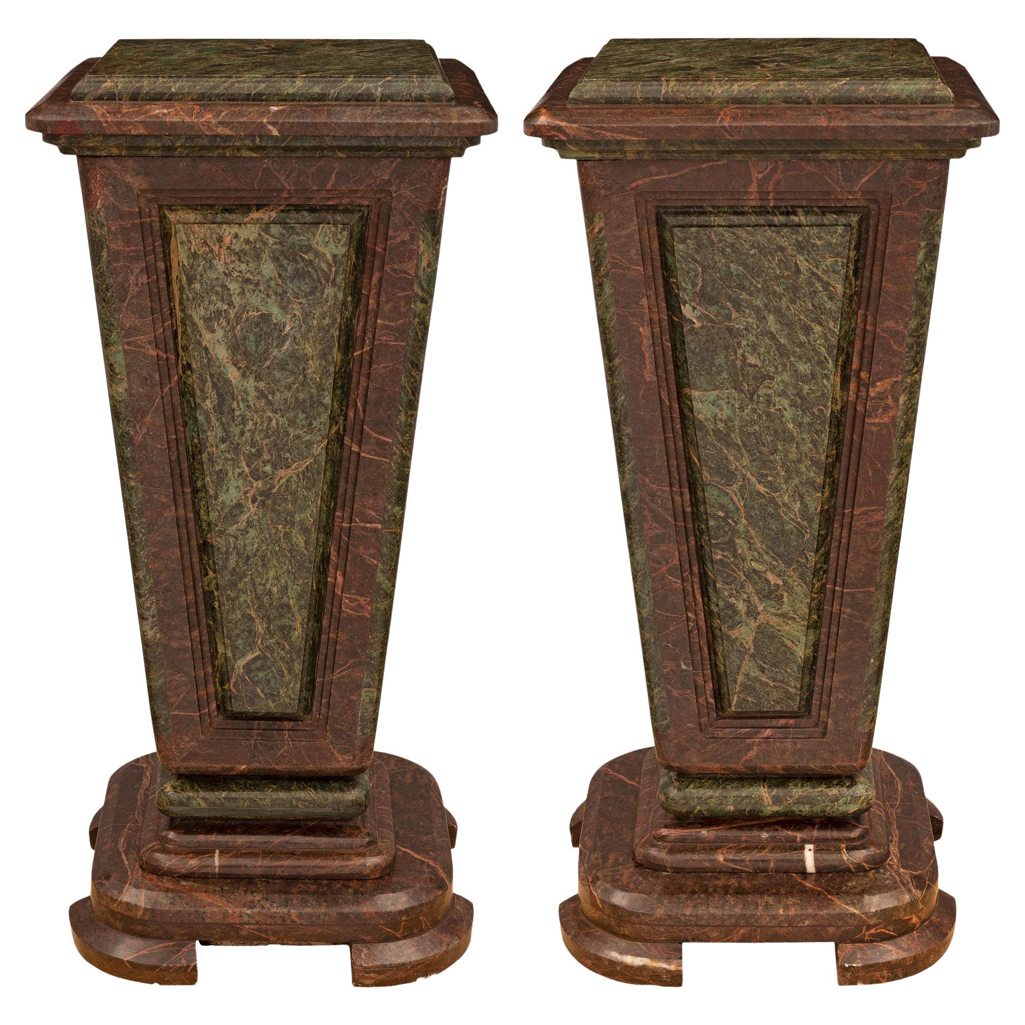 Pair of Italian 19th Century Louis XVI St. Marble Pedestal Columns For Sale