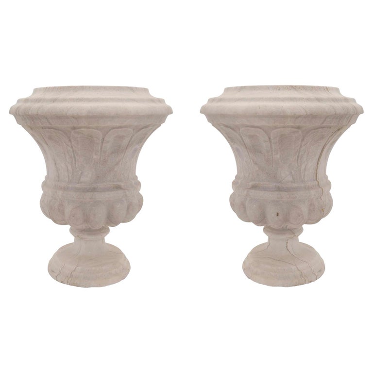 Pair of Italian 19th Century Louis XVI St. Marble Urns For Sale at 1stDibs