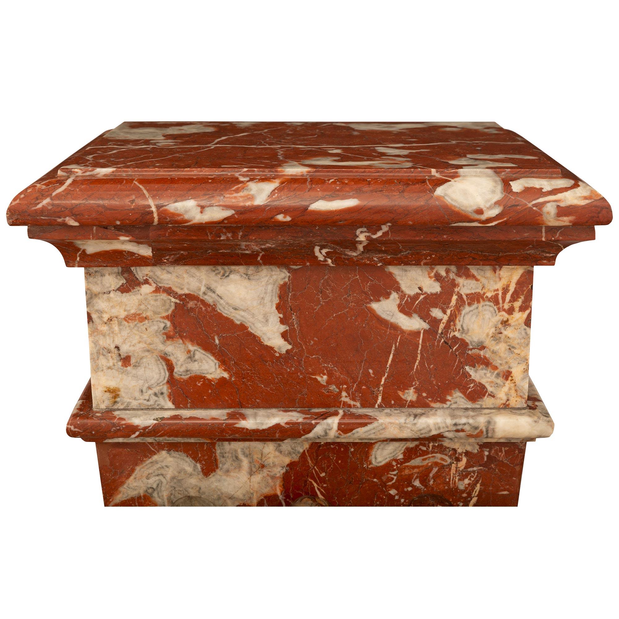 Marble Pair of Italian 19th century Louis XVI st. Rouge de Languedoc marble pedestals For Sale