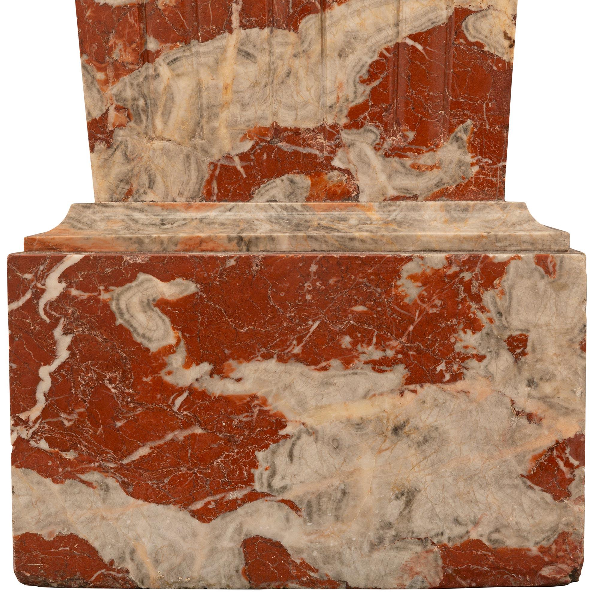 Pair of Italian 19th century Louis XVI st. Rouge de Languedoc marble pedestals For Sale 3