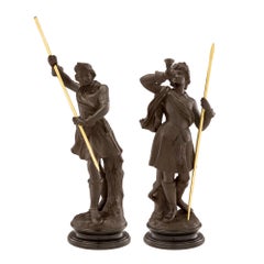 Coppia di statue in terracotta e legno dorato italiane del XIX secolo Luigi XVI St.