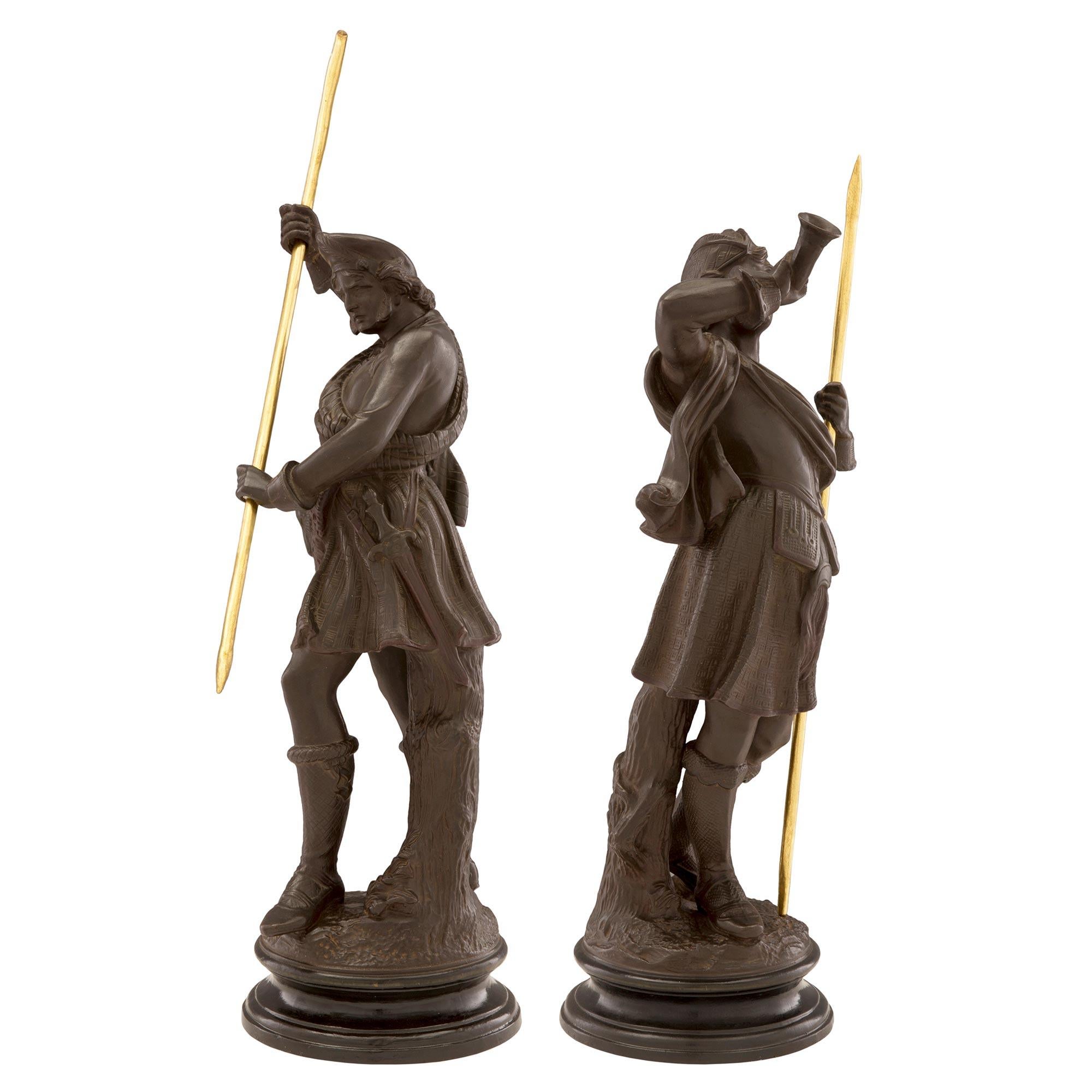 Terracotta Pair of Italian 19th Century Louis XVI St. Terra Cotta and Giltwood Statues For Sale