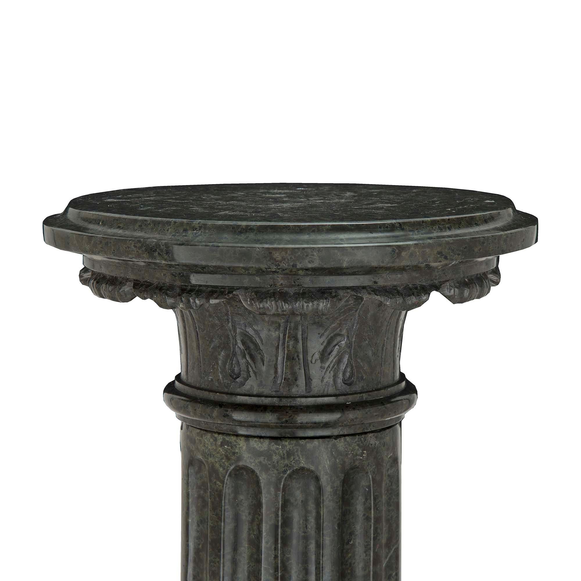 Pair of Italian 19th Century Louis XVI St. Verde Antico Marble Column Pedestals For Sale 1