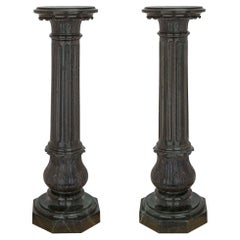 Pair of Italian 19th Century Louis XVI St. Verde Antico Marble Column Pedestals