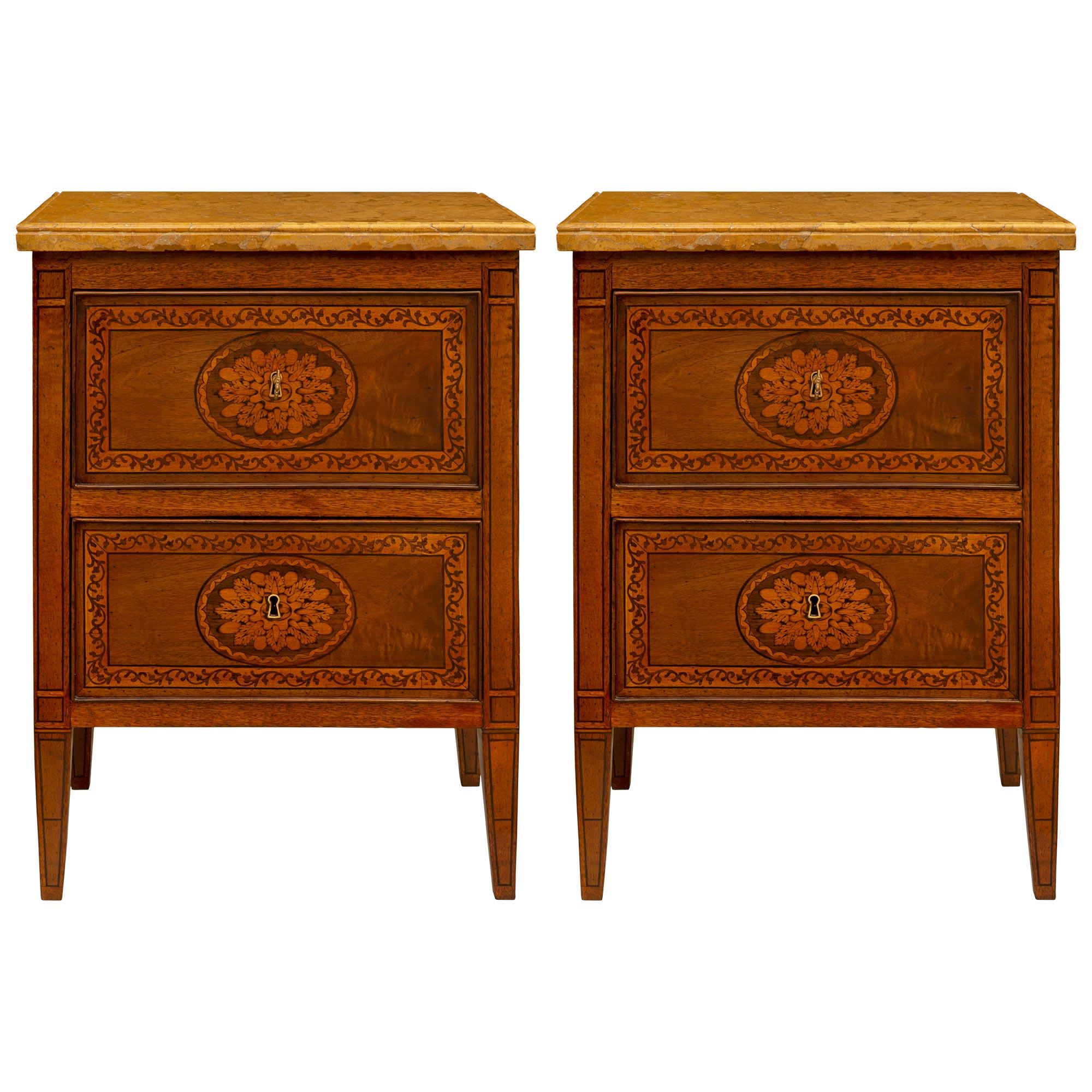 Pair of Italian 19th Century Louis XVI St. Walnut and Marble Commodes For Sale 6