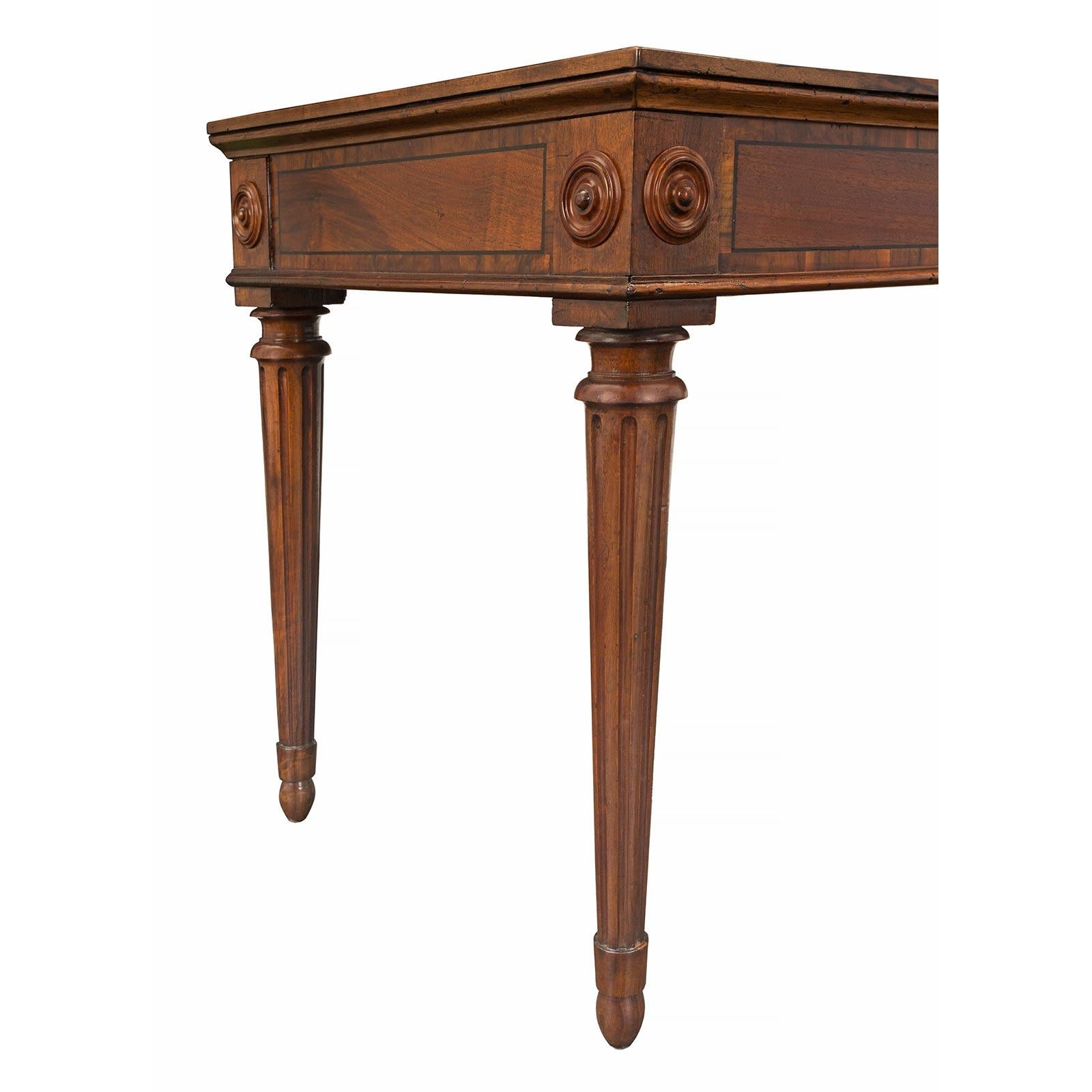 Walnut Pair of Italian 19th Century Louis XVI Style Marquetry Center/Console Tables For Sale