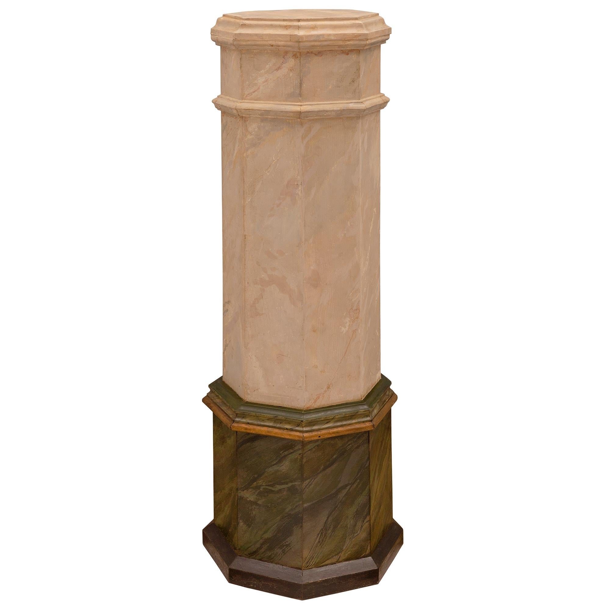 Pair of Italian 19th Century Louis XVI Style Patinated Wood Pedestal Columns In Good Condition For Sale In West Palm Beach, FL