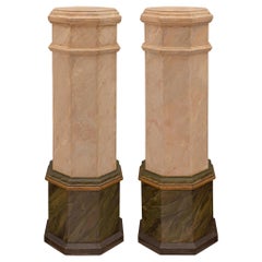 Pair of Italian 19th Century Louis XVI Style Patinated Wood Pedestal Columns