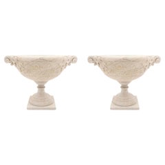 Pair of Italian 19th Century Louis XVI Style White Carrara Marble Urns