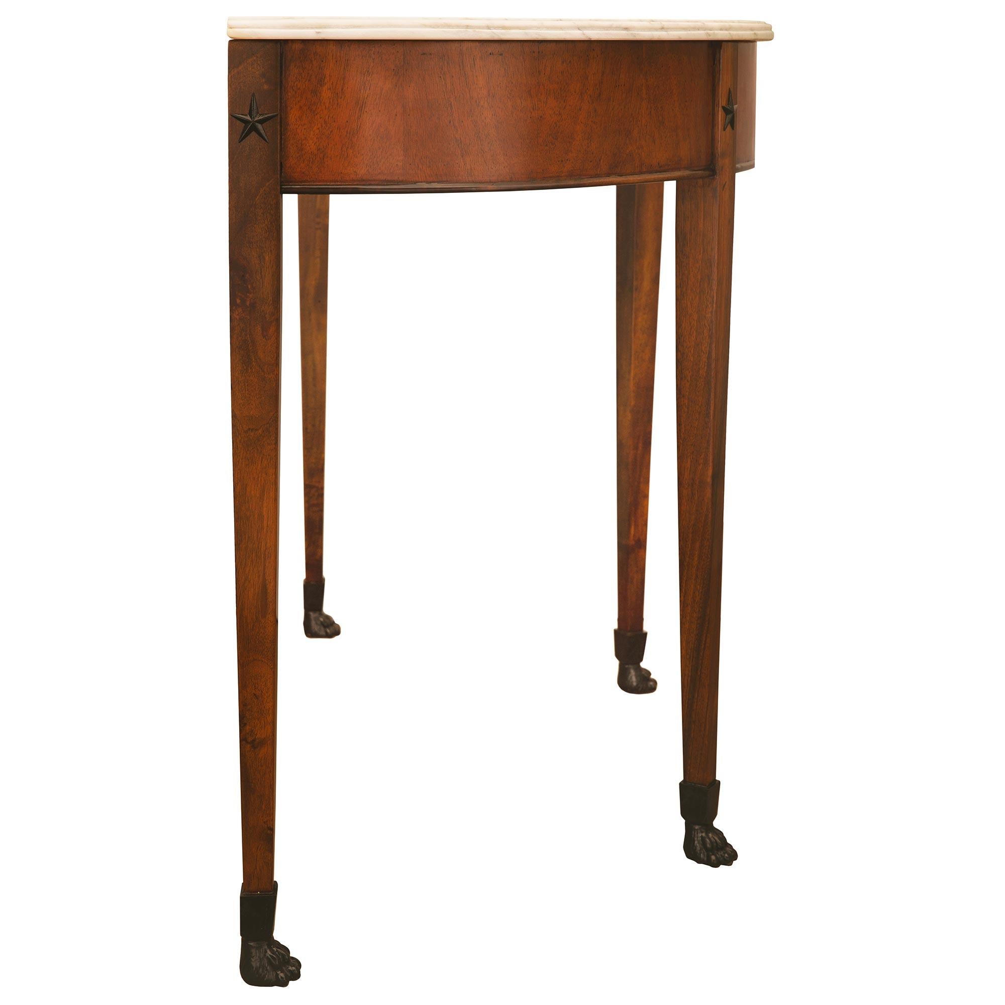 pair of Italian 19th century Mahogany, Fruitwood and marble consoles In Good Condition For Sale In West Palm Beach, FL