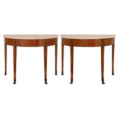 pair of Italian 19th century Mahogany, Fruitwood and marble consoles