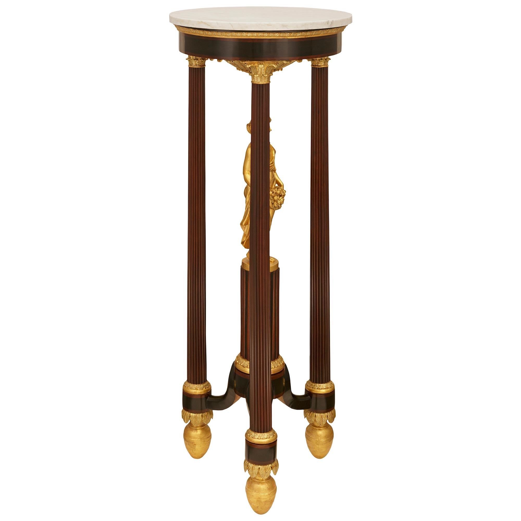 Neoclassical pair of Italian 19th century Mahogany, Giltwood and Marble pedestals For Sale