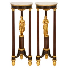 pair of Italian 19th century Mahogany, Giltwood and Marble pedestals