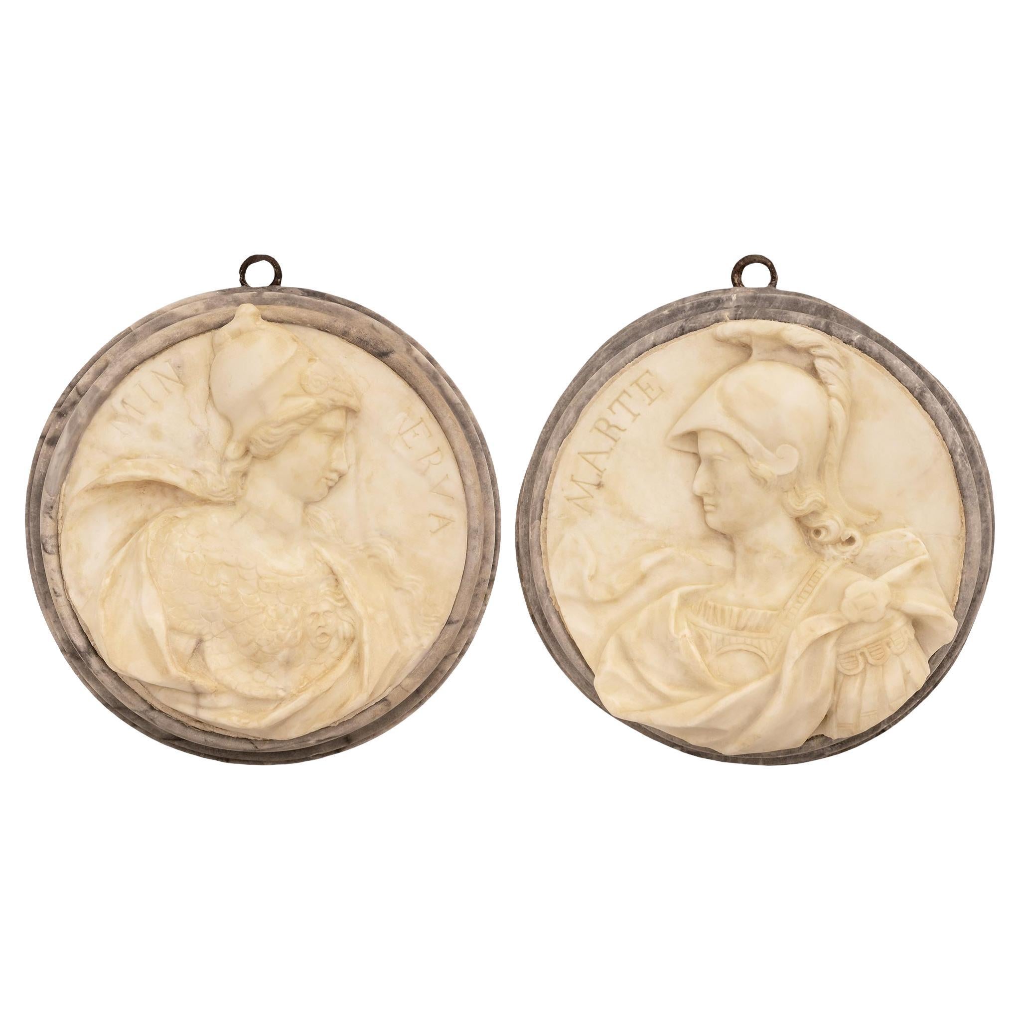 Pair of Italian 19th century Marble plaques or Mars and Minerva