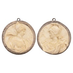 Pair of Italian 19th century Marble plaques or Mars and Minerva